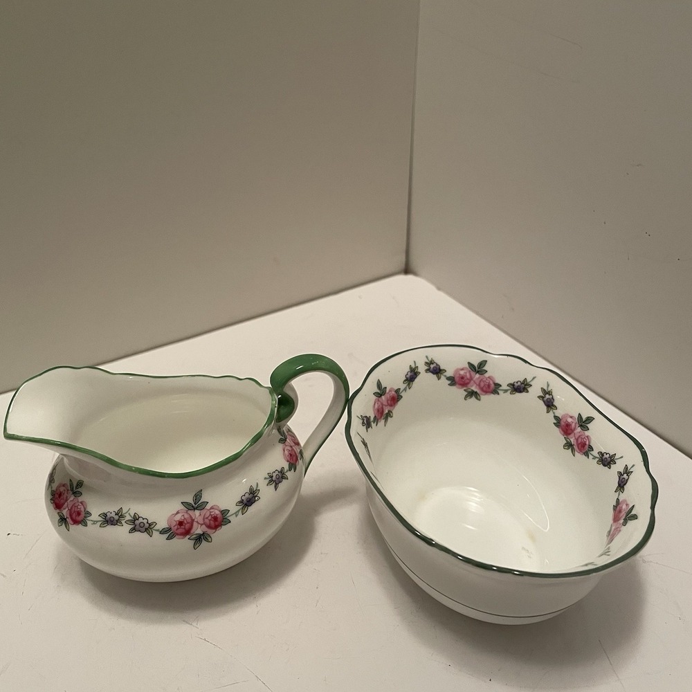 Antique Aynsley English Bone China Cream & Open Sugar Set - Pink Roses 1905-1920